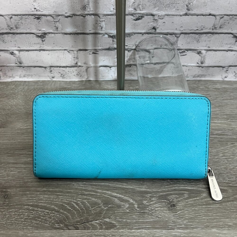 Michael Kors Jet Set Large Continental Zip Around Wallet Teal - Picture 2 of 5
